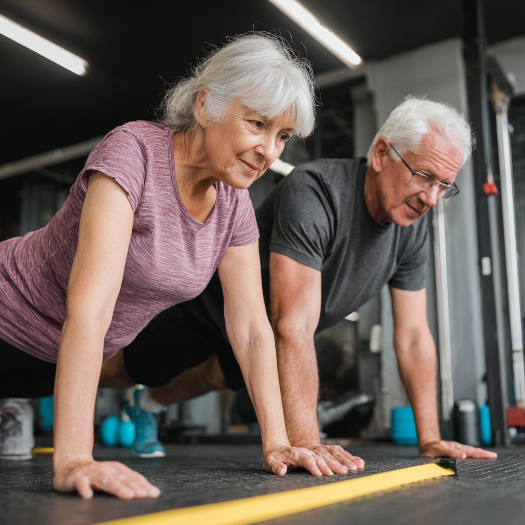 Older adults engaging in functional movement training with professional guidance
